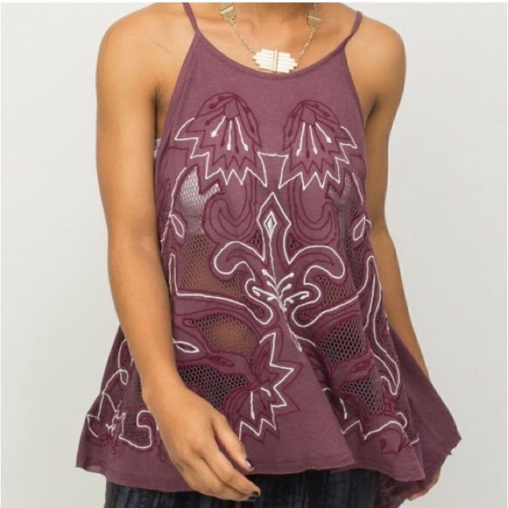Free People First Glance Tunic top swing eggplant purple Sz XS